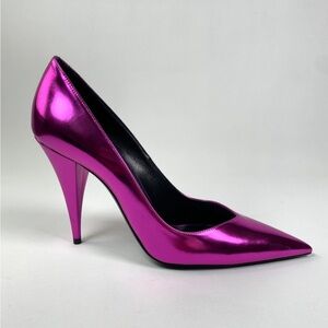 YVES SAINT LAURENT KIKI PUMP Purple Fuchsia Metallic Leather Shoes EU39